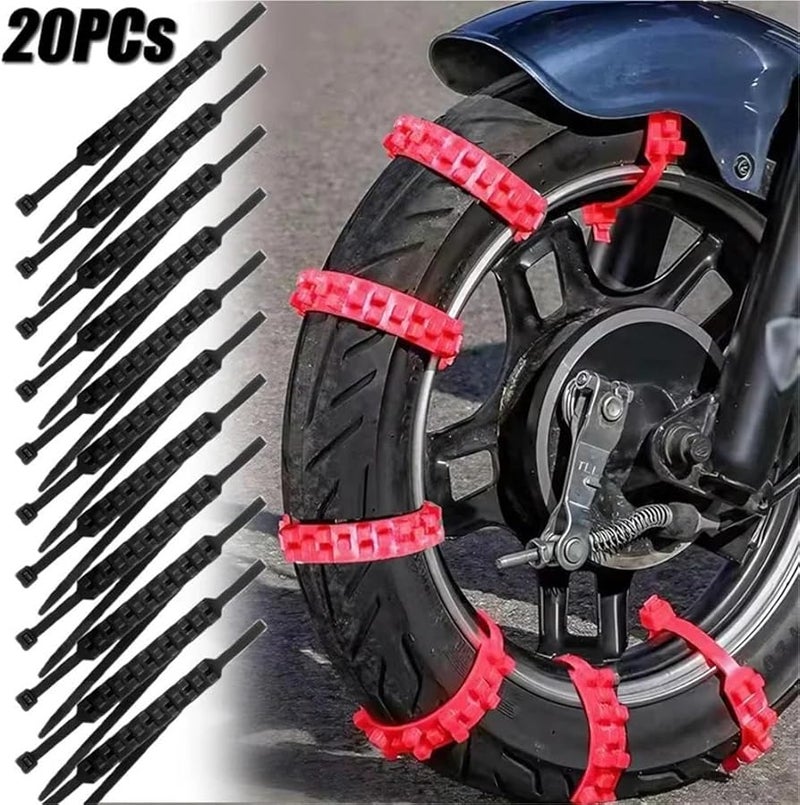 Universal 20PCS Red Motorcycle Snow Chains Anti Skid Winter Safety Wheel Ties - Image 4